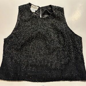 Reggio Vtg 80s Black Glass Beaded Formal Sleeveless Dress Top Silk Blouse Size 6